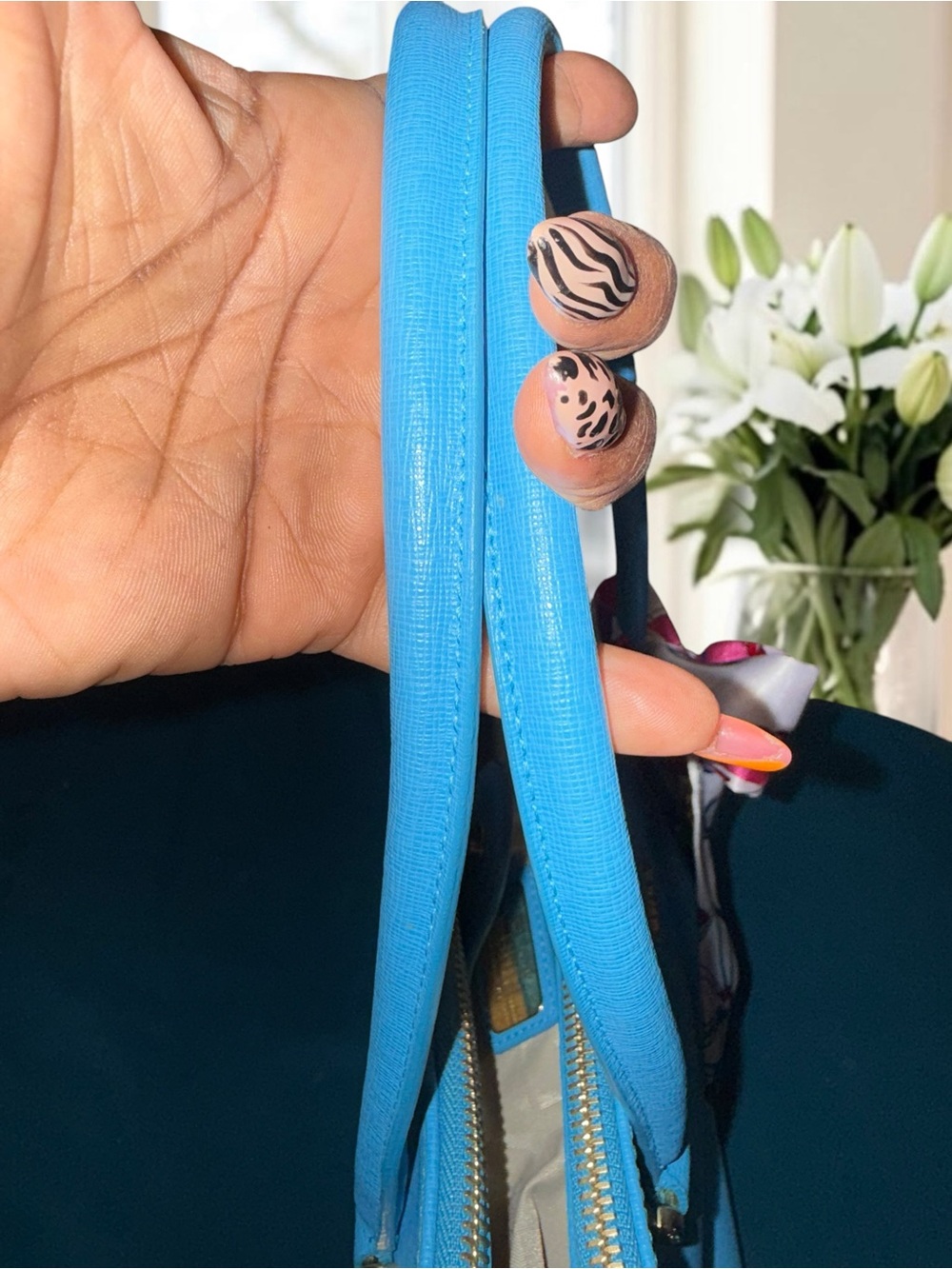 LOW START Furla Linda Medium Saffiano Leather Tote Bag – Cerulean Blue Like New - Picture 7 of 15